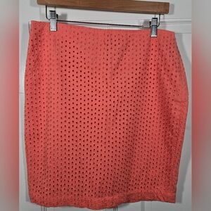 Max Studio Mini Peach Orange Broderie Embroidered Back Slit Skirt Sz 10